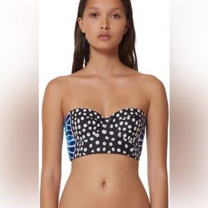Mara Hoffman Blue and Black Striped And Dots Lace Up Bustier Bikini Top